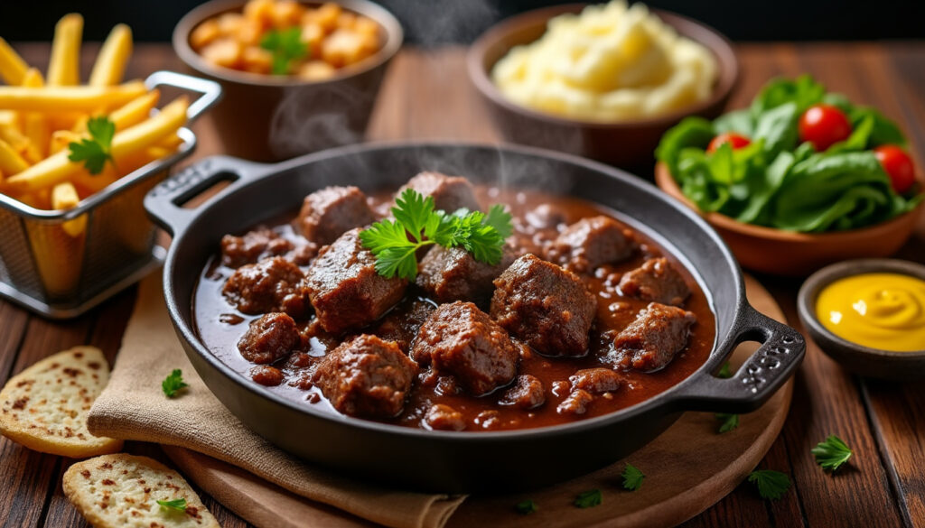 découvrez les accompagnements parfaits pour sublimer votre carbonade flamande, un plat traditionnel savoureux alliant viande mijotée et bière.
