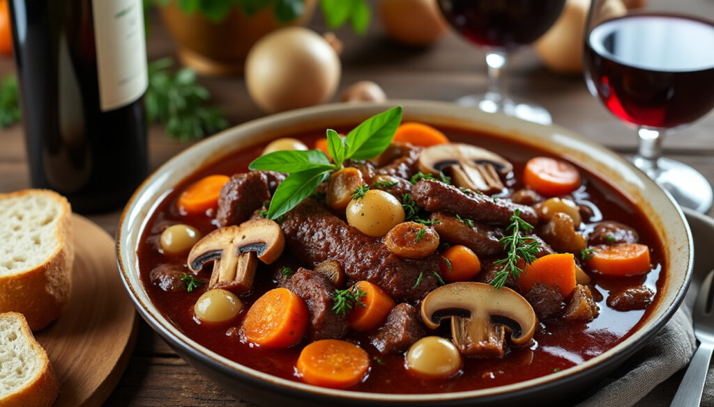 découvrez notre recette traditionnelle de civet de gibier et volaille mijoté au vin rouge, un plat riche en saveurs parfait pour vos repas d'automne et d'hiver.