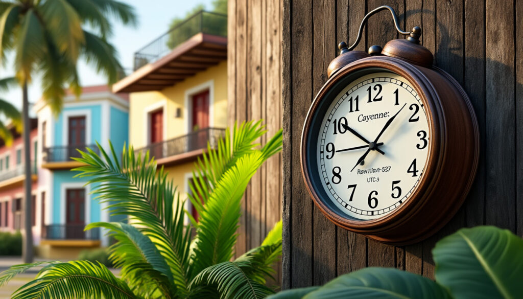 découvrez l'heure actuelle à cayenne avec le décalage horaire précis et le fuseau horaire exact pour planifier vos activités en toute confiance.