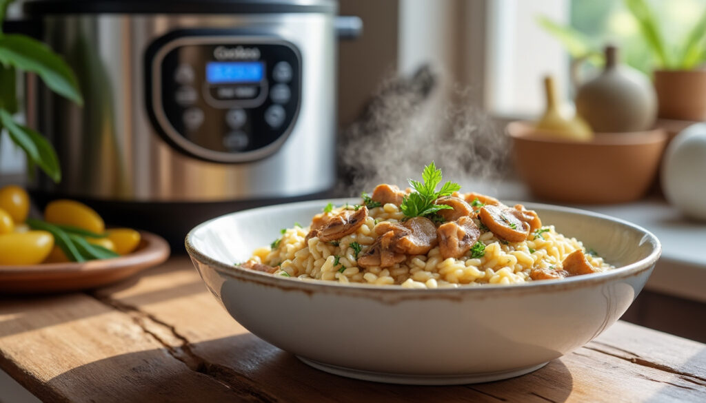 découvrez notre recette facile et rapide de risotto au poulet et champignons à préparer avec votre cookeo. un plat savoureux et gourmand prêt en un rien de temps !